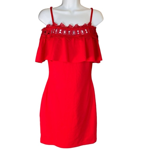 BCX Womens Red Lace Spaghetti Strap Off Shoulder Knee Length size 11 NEW - Picture 7 of 8